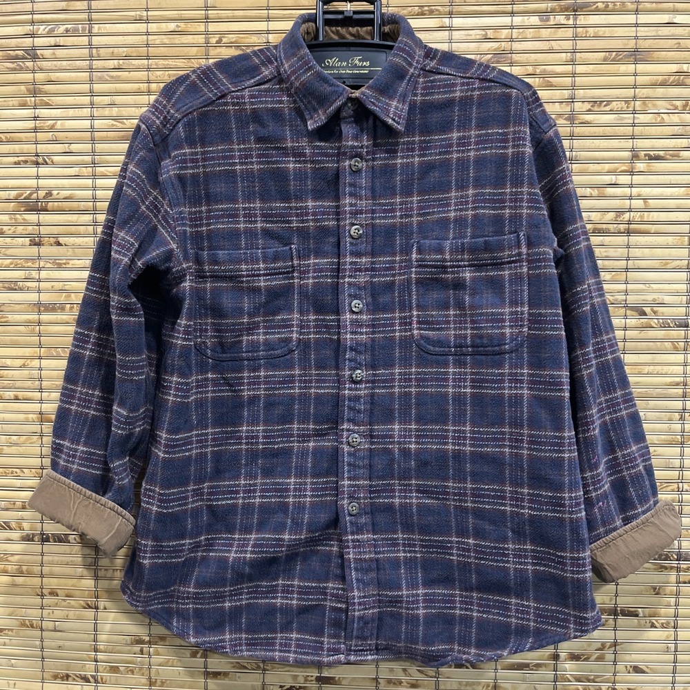 ST JOHNS BAY Brawny Men's L Flannel  Shirt Heavyweight Cotton Navy Plaid Outdoor